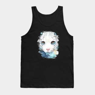 White Tiger Wild Animal Nature Watercolor Art Painting Tank Top